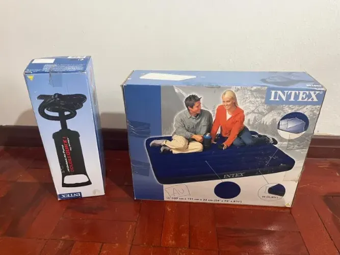 Colchão Inflável Casal Intex Classic Downy 137x191 + Bomba Double Quick