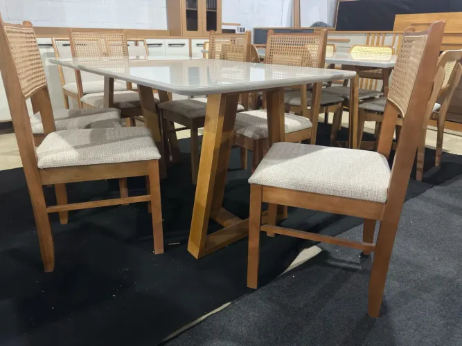 Mesa de Jantar 160x80m Com 6 Cadeiras Telinha