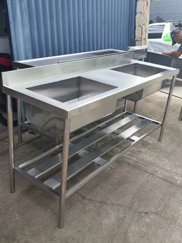 Pia Inox 1,80m 2 Cubas 60x40 Restaurante Industrial Linha Premium