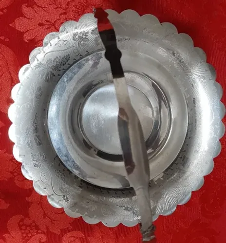 Centro de mesa fruteira inox com alça e pé