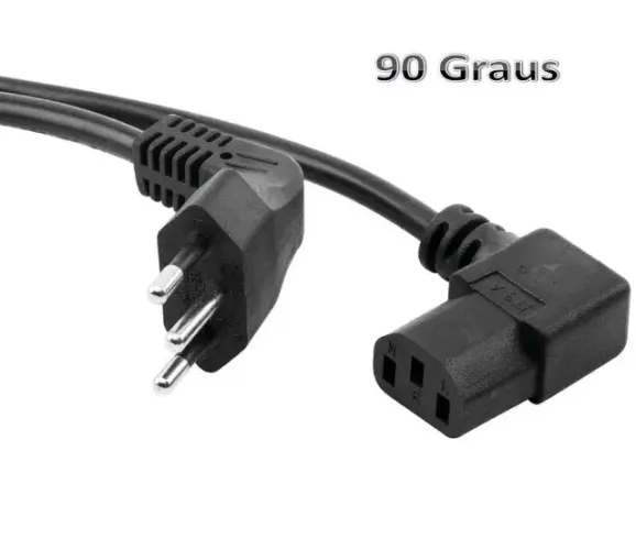 Cabo Força Tripolar para Pc Tv Monitor Conector 90º Em L - 1.5 Mts
