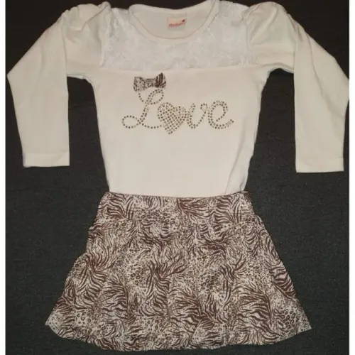 Conjunto infantil feminino saia e camiseta de manga longa