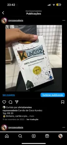 Carvão de Coco Kundoz 1kg: R$ 15