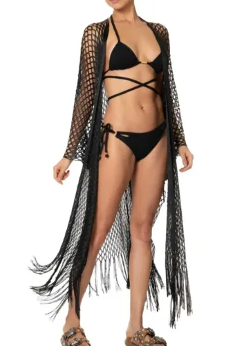 Saída de Praia Kimono em tricô Preto M
