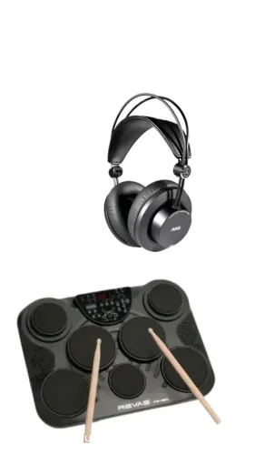 KIT- Bateria Eletronica Portatil Revas Pb-350 By Roland C/ Fonte Cor Preto + FONE AKG K275