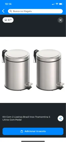 Kit com 2 lixeiras Brasil inox Tramontina 5 litros com pedal
