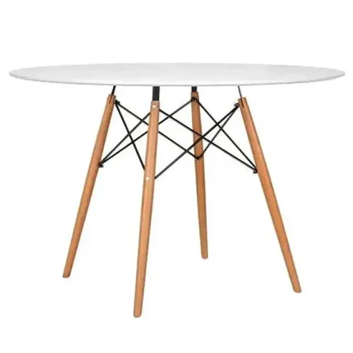 MESA ELEGANCE ESTILO EIFFEL BASE MADEIRA TAMPO 120CM COR BRANCA