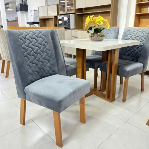 Mesa de jantar MDF veludo com vidro 90x90 Madri 