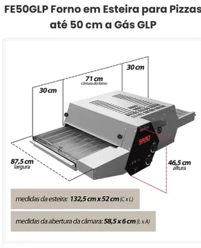 Forno para Pizza FE50GLP - Esteira 50cm - Gás GLP