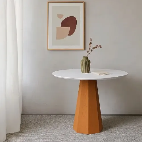 Mesa de Jantar Com Vidro Redonda 100cm Sara p65