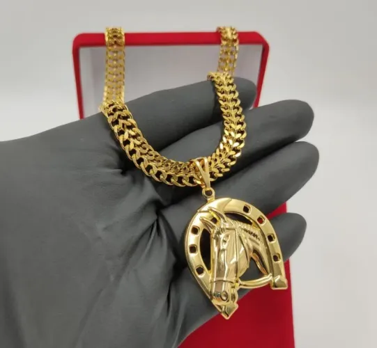 Cordão de Ouro Grosso com Pingente de Ferradura