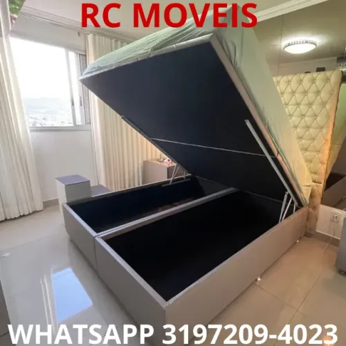 Cama Box Baú Queen Bipartido 1.58x1.98 - Madeira Anticupim e Pistão a Gás