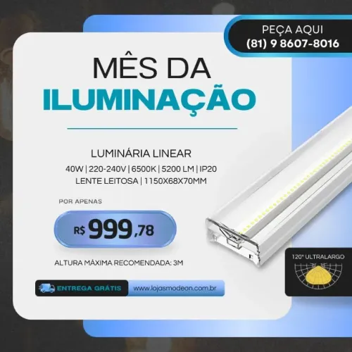 Luminaria linear 40w 6500k 115x68x15