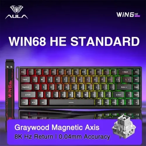 Teclado Magnético Aula WiN 68 HE Gamer switch gray wood magnetic