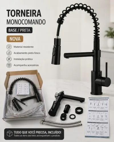 Torneira Monocomando Preta Fosca de Bancada ? Nova 