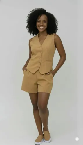 conjunto linho alfaiataria colete forrado e short