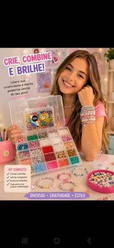 Kit para fazer bijuterias mais caixa com divisórias e várias contas coloridas
