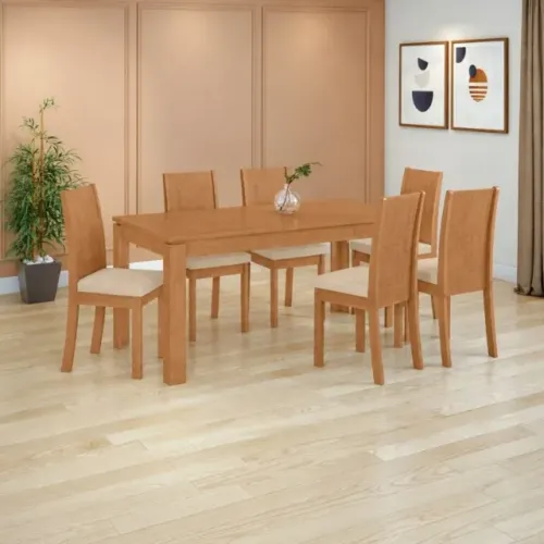 Novidade em estoque!! Mesa Athenas 180 Amêndoa Clean com 6 Cadeiras Athenas Linho Bege