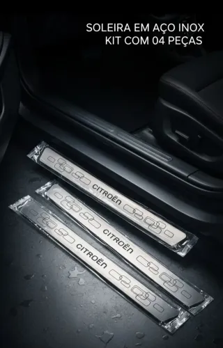 Soleira de Porta Aço Inox Citroën | Protetor de Soleira | Kit 4 Peças
