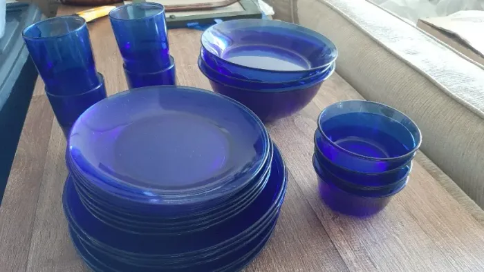 Jogo De Jantar Duralex Azul Cobalto Vintage - 28 Peças (Ótimo estado de conservação))
