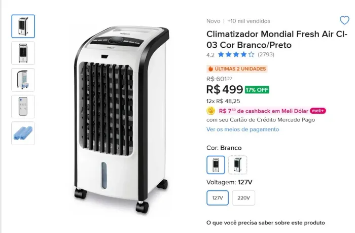 Climatizador de ar mondial novo