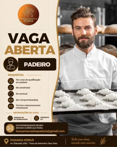 Vaga de emprego em padaria