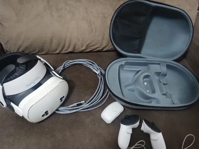 Meta quest 3s com cabo link, controles, suporte, carregador portatil, e case e proteção 