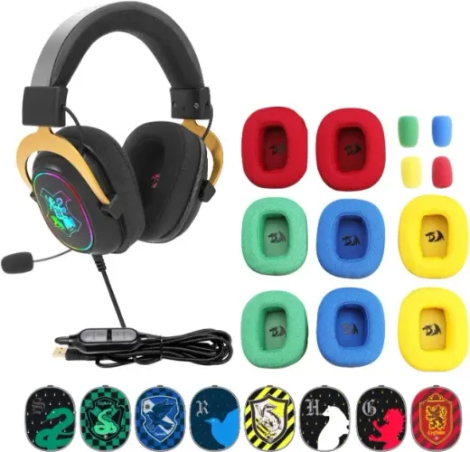 Headset Gamer Redragon Harry Potter Zeus Hogwart?s RGB Special Edition Preto e Dourado Sur