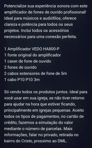 Amplificador de fone / retornos 