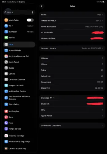 iPad Air 11" M4 128 GB + Apple Pencil Pro | Garantia Apple até 06/2027
