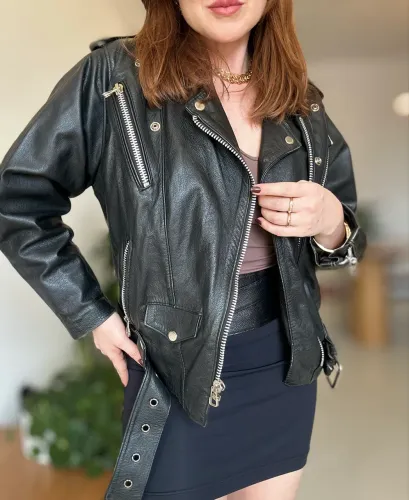 Jaqueta de Couro Legítimo M Preta Biker