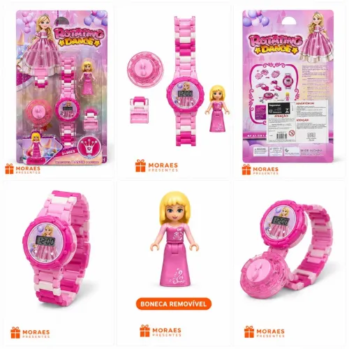 ? Relógio infantil princesa rosa com boneca