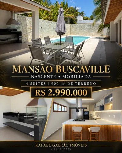 Mansão Mobiliada no Buscaville | 4 Suítes e Piscina - R$ 2,99 Mi