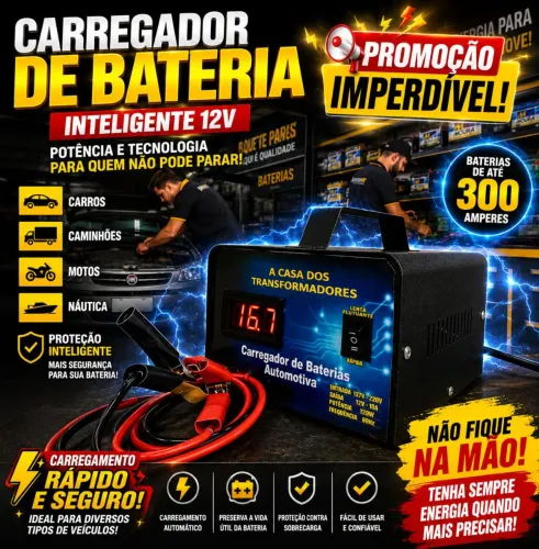 Carregador bateria moto carro caminhão barco 12 volts
