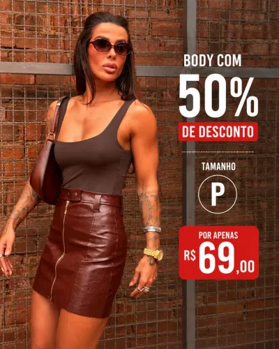 Body Tam P cor Marrom, Branco e Preto - Novo com etiqueta