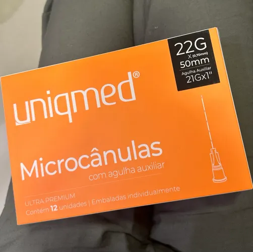 Microcânula com agulha auxiliar uniqmed 22g x 50mm - caixa com 12 unidades