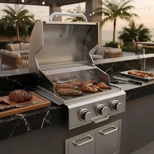 Le Cook Churrasqueira Inox Gás 3 Queimadores Embutir Sobrepor alta performace