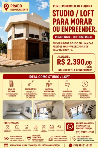 STUDIO/APTO/LOJA - BAIRRO PRADO - ESQUINA - NÍVEL DE RUA