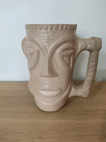 Caneca Decorativa Ceramica Rosto Artesanal Alta Feito A Mão Bege Rosto (Usado)