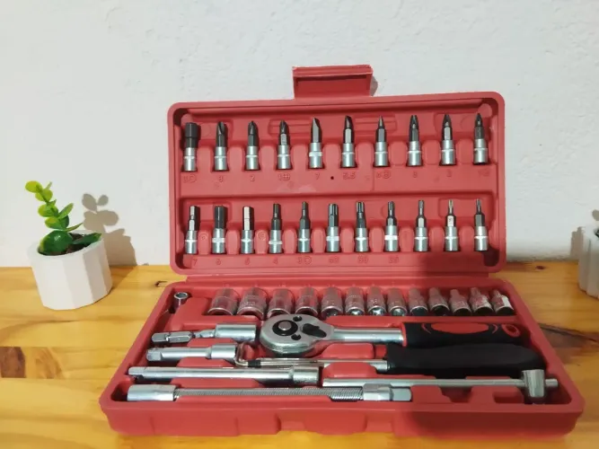 Jogo De Ferramentas Chave Catraca E Soquetes 46 Peças Com Maleta Organizadora (Envio)<br>