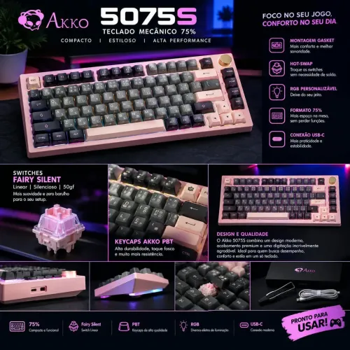 Akko 5075S rosa com switch fairy silent