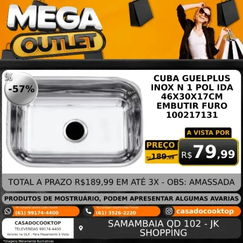 Cuba Guelplus Inox N1 Polida 46x30x17cm Embutir Furo 3.1/2