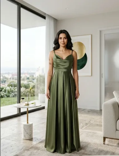 Vestido longo festa cetim verde
