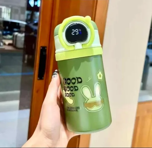 Garrafa infantil com Termometro e trava de segurança na cor Verde 500ML