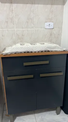 Armário balcão cozinha 2 portas 1 gaveta - madeira e preto