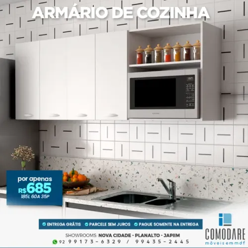 Armário de Cozinha 4 Portas com Nicho para Micro-ondas 1,85m - R$ 685