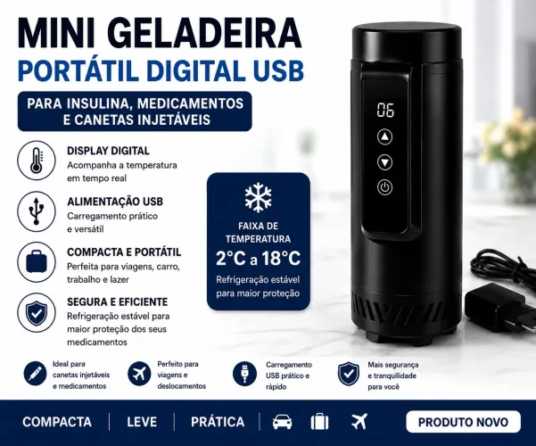 Refrigerador Portátil Insulina e Canetas | Digital USB