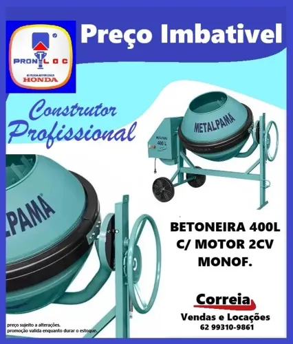 Betoneira 400 l metalpama motor 2cv caixa de metal.