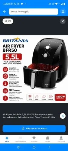 Air Fryer Britânia 5,5L Nova na caixa