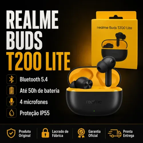 Realme Buds T200 Lite Bluetooth 5.4 Bateria 50h Original